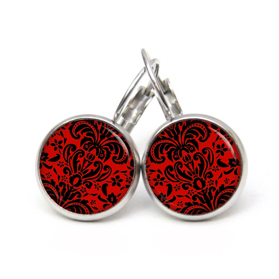 Ohrstecker, Ohrhänger, Clipse & Druckknopf – Motiv Barock Ornament Rot Schwarz – Schmuck aus Edelstahl Ohrstecker, Ohrhänger, Clipse & Druckknopf - Motiv Barock Ornament Rot Schwarz - Schmuck aus Edelstahl