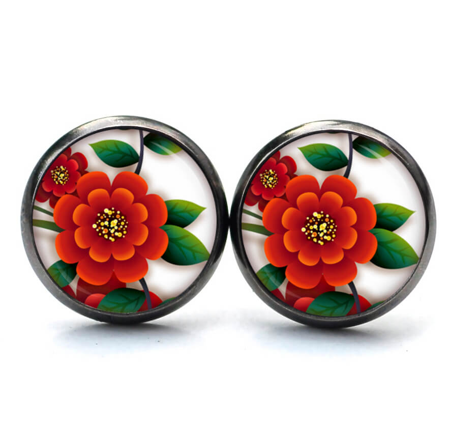 Ohrstecker, Ohrhänger, Clipse & Druckknopf – Motiv rote Pfingstrose – Schmuck aus Edelstahl Ohrstecker, Ohrhänger, Clipse & Druckknopf - Motiv rote Pfingstrose - Schmuck aus Edelstahl