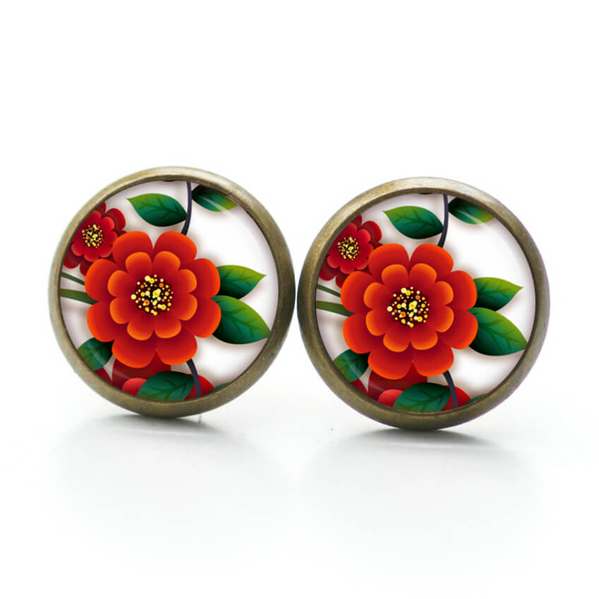 Ohrstecker, Ohrhänger, Clipse & Druckknopf – Motiv rote Pfingstrose – Schmuck aus Edelstahl Ohrstecker, Ohrhänger, Clipse & Druckknopf - Motiv rote Pfingstrose - Schmuck aus Edelstahl