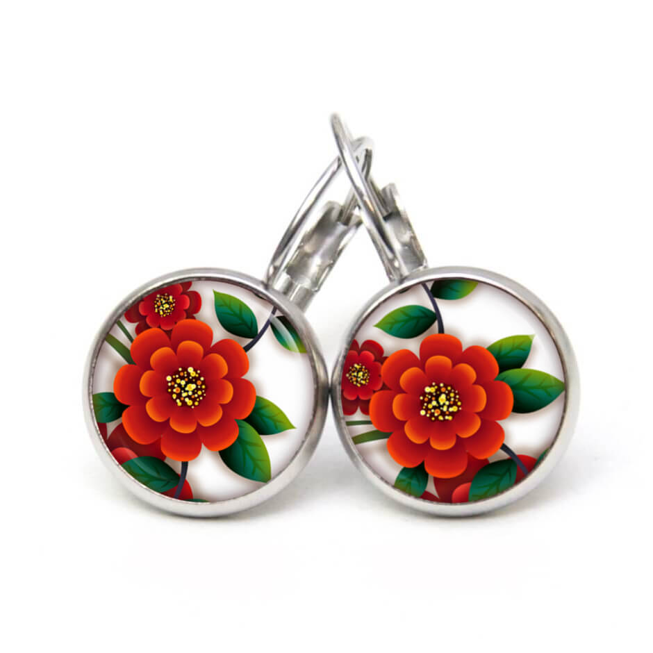 Ohrstecker, Ohrhänger, Clipse & Druckknopf – Motiv rote Pfingstrose – Schmuck aus Edelstahl Ohrstecker, Ohrhänger, Clipse & Druckknopf - Motiv rote Pfingstrose - Schmuck aus Edelstahl