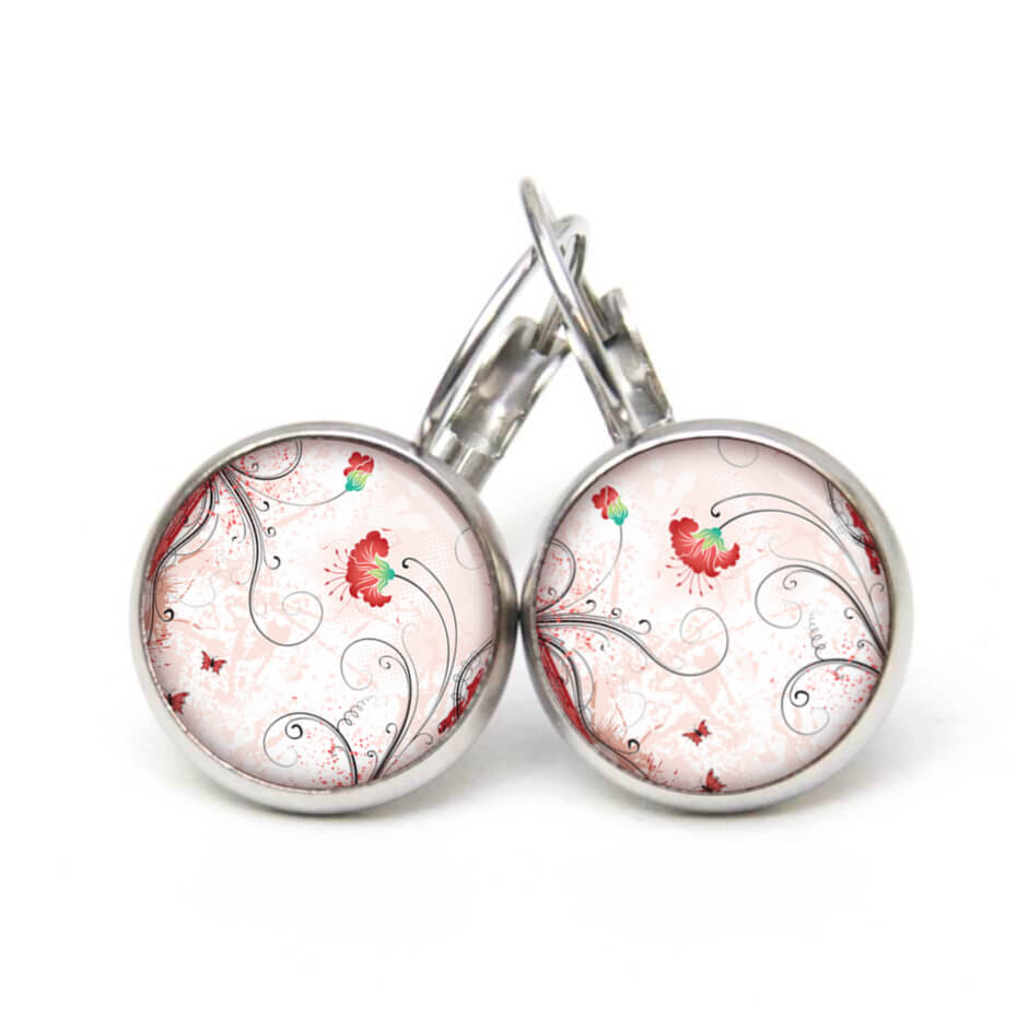 Ohrstecker, Ohrhänger, Clipse & Druckknopf – Motiv romantische Blütenranken Rot – Schmuck aus Edelstahl Ohrstecker, Ohrhänger, Clipse & Druckknopf - Motiv romantische Blütenranken Rot - Schmuck aus Edelstahl