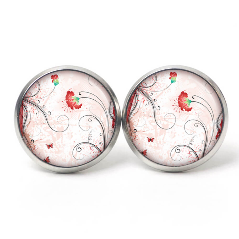 Ohrstecker, Ohrhänger, Clipse & Druckknopf – Motiv romantische Blütenranken Rot – Schmuck aus Edelstahl Ohrstecker, Ohrhänger, Clipse & Druckknopf - Motiv romantische Blütenranken Rot - Schmuck aus Edelstahl