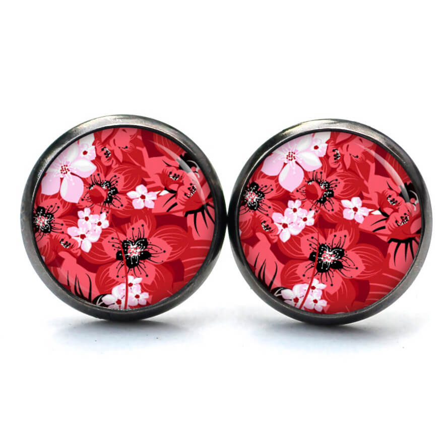 Ohrstecker, Ohrhänger, Clipse & Druckknopf – Motiv Exotische Blüten Rot Pink – Schmuck aus Edelstahl Ohrstecker, Ohrhänger, Clipse & Druckknopf - Motiv Exotische Blüten Rot Pink - Schmuck aus Edelstahl