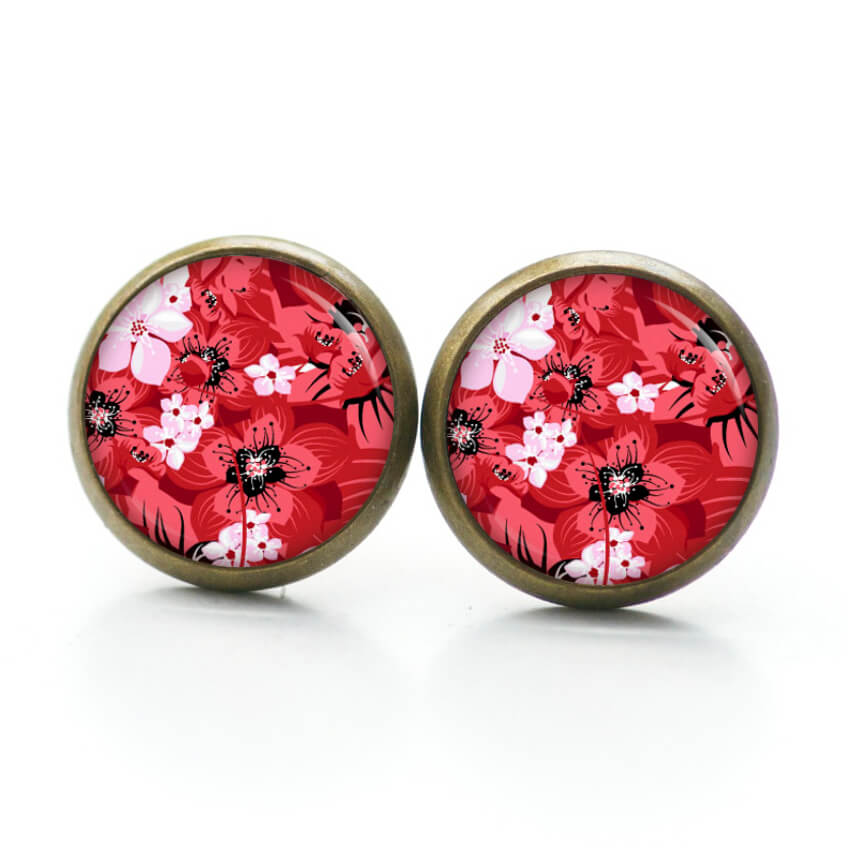 Ohrstecker, Ohrhänger, Clipse & Druckknopf – Motiv Exotische Blüten Rot Pink – Schmuck aus Edelstahl Ohrstecker, Ohrhänger, Clipse & Druckknopf - Motiv Exotische Blüten Rot Pink - Schmuck aus Edelstahl