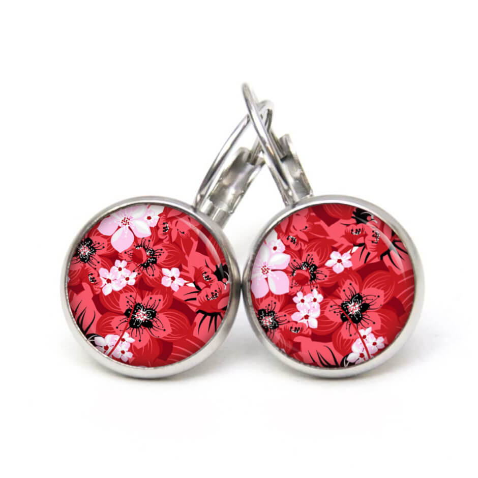 Ohrstecker, Ohrhänger, Clipse & Druckknopf – Motiv Exotische Blüten Rot Pink – Schmuck aus Edelstahl Ohrstecker, Ohrhänger, Clipse & Druckknopf - Motiv Exotische Blüten Rot Pink - Schmuck aus Edelstahl