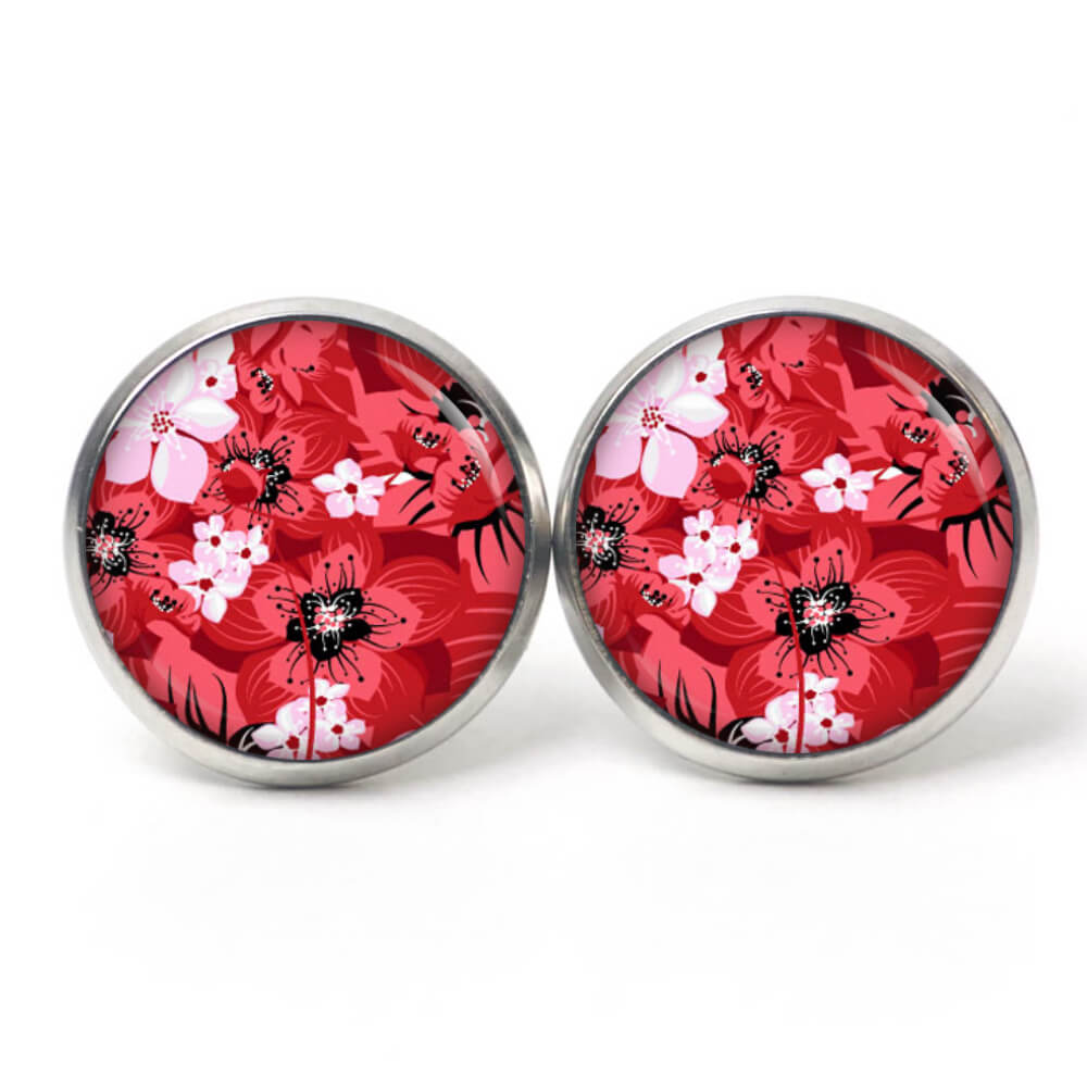 Ohrstecker, Ohrhänger, Clipse & Druckknopf – Motiv Exotische Blüten Rot Pink – Schmuck aus Edelstahl Ohrstecker, Ohrhänger, Clipse & Druckknopf - Motiv Exotische Blüten Rot Pink - Schmuck aus Edelstahl