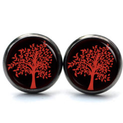 Handmade Lebensbaum Ohrstecker rot schwarz aus Edelstahl von Just Trisha