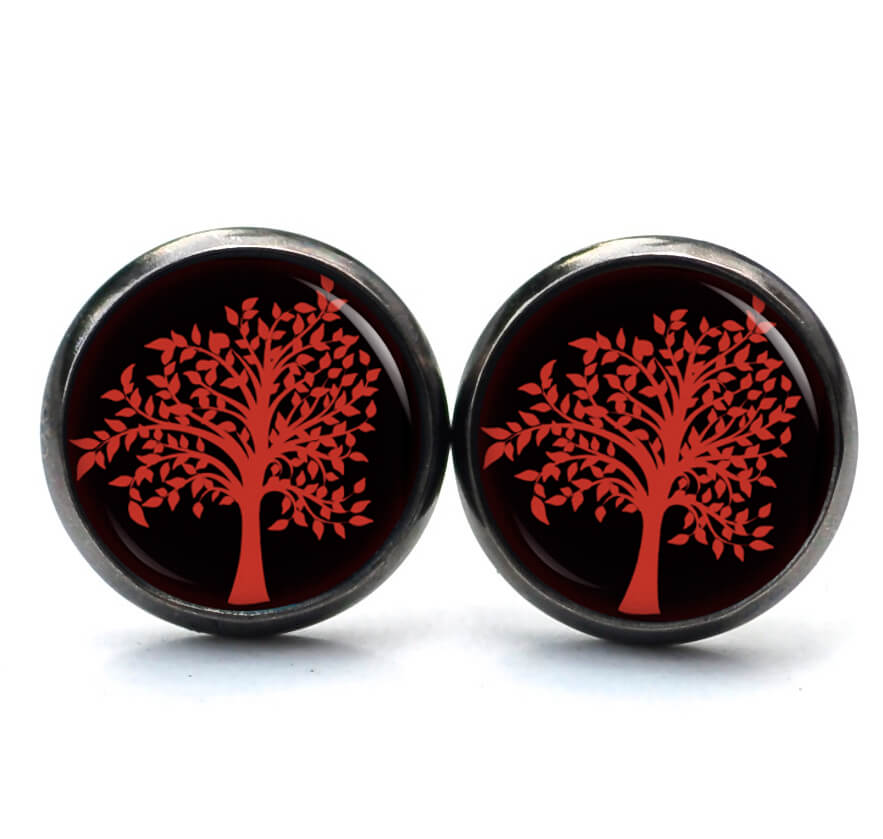 Ohrstecker, Ohrhänger, Clipse & Druckknopf – Motiv Lebensbaum Rot Schwarz – Schmuck aus Edelstahl Ohrstecker, Ohrhänger, Clipse & Druckknopf - Motiv Lebensbaum Rot Schwarz - Schmuck aus Edelstahl