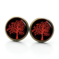 Handmade Lebensbaum Ohrstecker rot schwarz aus Edelstahl von Just Trisha
