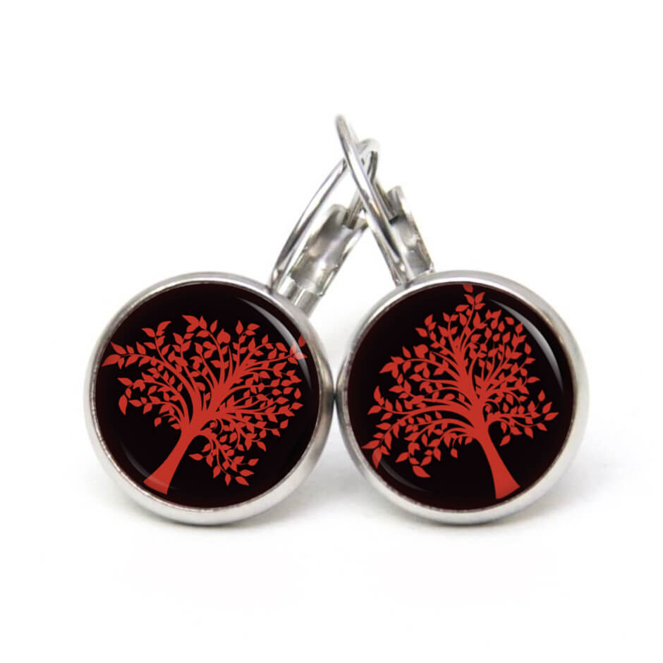 Ohrstecker, Ohrhänger, Clipse & Druckknopf – Motiv Lebensbaum Rot Schwarz – Schmuck aus Edelstahl Ohrstecker, Ohrhänger, Clipse & Druckknopf - Motiv Lebensbaum Rot Schwarz - Schmuck aus Edelstahl