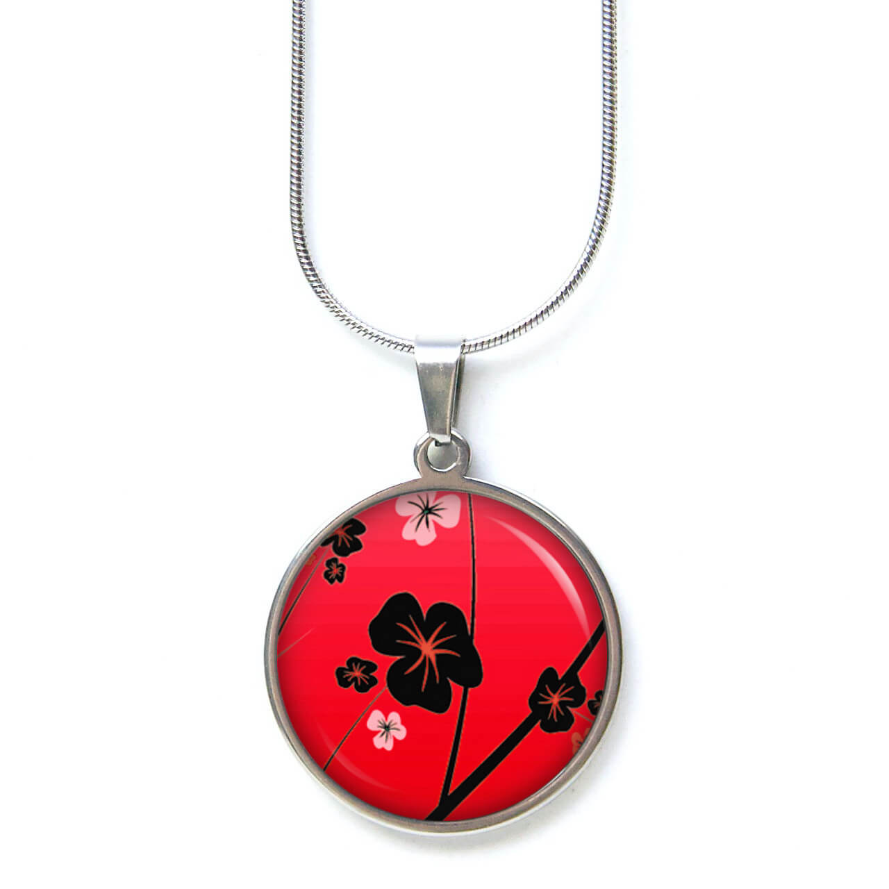 Ohrstecker, Ohrhänger, Clipse & Druckknopf – Motiv Sakura Blüten Rot Schwarz – Schmuck aus Edelstahl Ohrstecker, Ohrhänger, Clipse & Druckknopf - Motiv Sakura Blüten Rot Schwarz - Schmuck aus Edelstahl