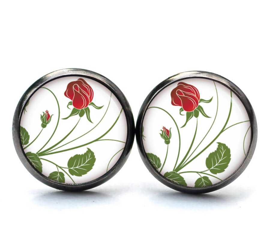 Ohrstecker, Ohrhänger, Clipse & Druckknopf – Motiv romantische rote Rose – Schmuck aus Edelstahl Ohrstecker, Ohrhänger, Clipse & Druckknopf - Motiv romantische rote Rose - Schmuck aus Edelstahl