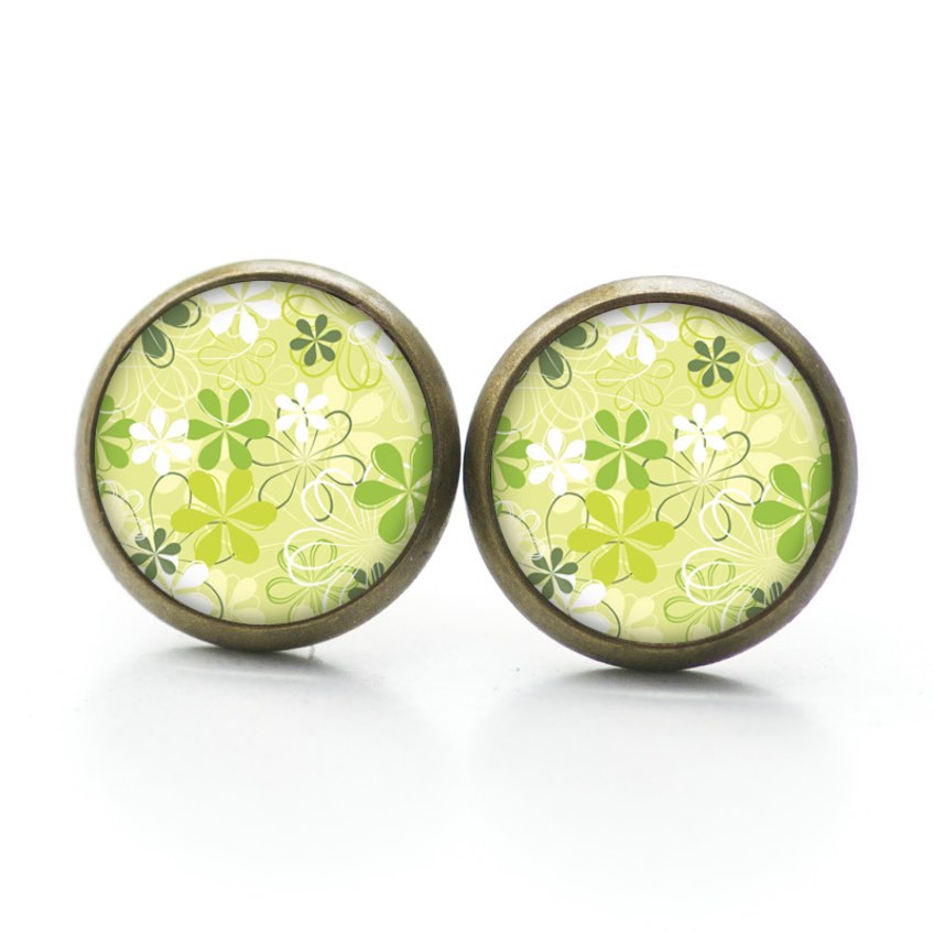 Ohrstecker, Ohrhänger, Clipse & Druckknopf – Motiv kleine grüne Blumen – Schmuck aus Edelstahl Ohrstecker, Ohrhänger, Clipse & Druckknopf – Motiv kleine grüne Blumen – Schmuck aus Edelstahl