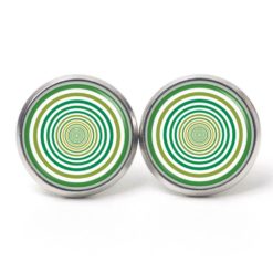 Ohrstecker, Ohrhänger, Clipse & Druckknopf – Motiv grüne Retro Spiral Kreise – Schmuck aus Edelstahl