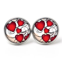 Ohrstecker, Ohrhänger, Clipse & Druckknopf – Motiv viele kleine rote Herzen – Schmuck aus Edelstahl