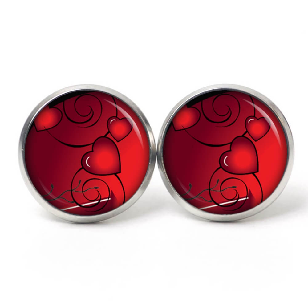 Ohrstecker, Ohrhänger, Clipse & Druckknopf – Motiv romantisches rotes Herz – Schmuck aus Edelstahl Ohrstecker, Ohrhänger, Clipse & Druckknopf – Motiv romantisches rotes Herz – Schmuck aus Edelstahl