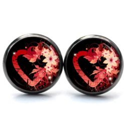 Ohrringe rotes Herz mit Blumen