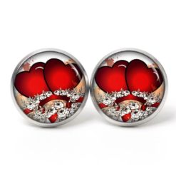 Druckknopf Ohrstecker Ohrhänger verliebte Herzen mit Blumen