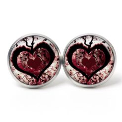 Ohrstecker, Ohrhänger, Clipse & Druckknopf – Motiv großes rot schwarzes Herz – Schmuck aus Edelstahl