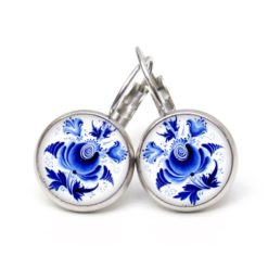 Ohrringe romantische blaue Blumen im Gzhel Stil