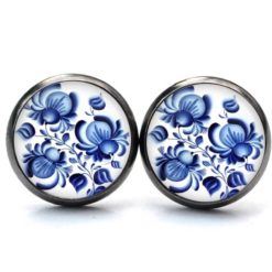 Ohrringe dunkelblaue Blumen im Gzhel Stil
