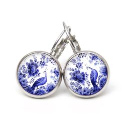 Ohrringe Pfau mit blauen Blumen