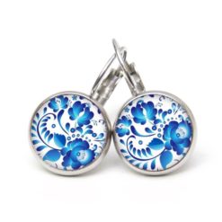 Ohrringe blaue Blumen im Gzhel Stil