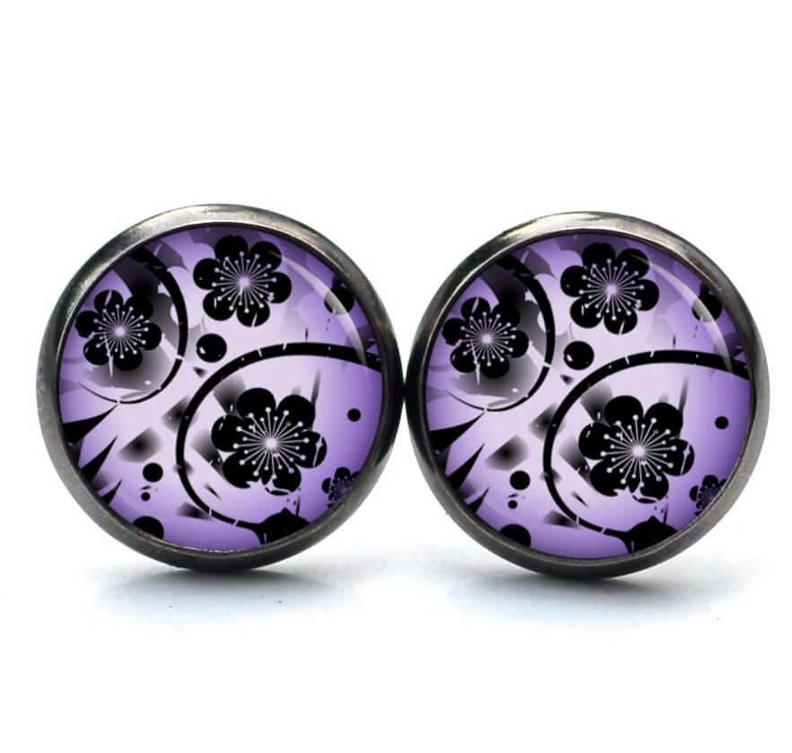Ohrstecker, Ohrhänger, Clipse & Druckknopf – Motiv Sakura Blüten Violett – Schmuck aus Edelstahl Ohrstecker, Ohrhänger, Clipse & Druckknopf - Motiv Sakura Blüten Violett - Schmuck aus Edelstahl