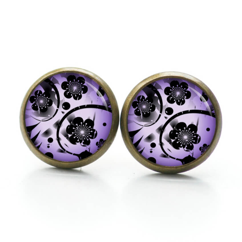 Ohrstecker, Ohrhänger, Clipse & Druckknopf – Motiv Sakura Blüten Violett – Schmuck aus Edelstahl Ohrstecker, Ohrhänger, Clipse & Druckknopf - Motiv Sakura Blüten Violett - Schmuck aus Edelstahl