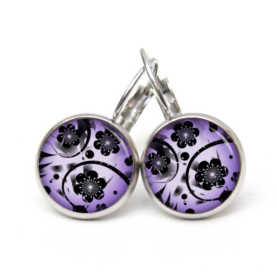 Ohrstecker, Ohrhänger, Clipse & Druckknopf – Motiv Sakura Blüten Violett – Schmuck aus Edelstahl Ohrstecker, Ohrhänger, Clipse & Druckknopf - Motiv Sakura Blüten Violett - Schmuck aus Edelstahl