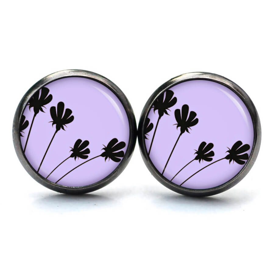 Ohrstecker, Ohrhänger, Clipse & Druckknopf – Motiv Violette Schwarze Tulpen – Schmuck aus Edelstahl Ohrstecker, Ohrhänger, Clipse & Druckknopf - Motiv Violette Schwarze Tulpen - Schmuck aus Edelstahl