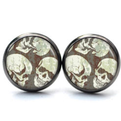 Ohrringe 3 Totenköpfe schwarz weiß