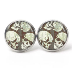Ohrstecker, Ohrhänger, Clipse & Druckknopf – Motiv 3 Totenköpfe schwarz weiß – Schmuck aus Edelstahl