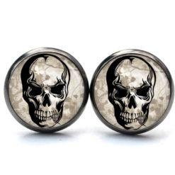 Ohrstecker, Ohrhänger, Clipse & Druckknopf – Motiv schwarzer Totenkopf – Schmuck aus Edelstahl