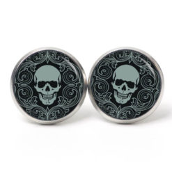 Ohrstecker, Ohrhänger, Clipse & Druckknopf – Motiv grauer Totenkopf – Schmuck aus Edelstahl