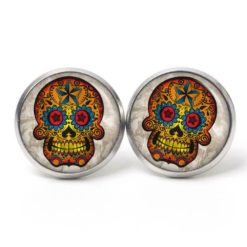 Ohrstecker, Ohrhänger, Clipse & Druckknopf – Motiv bunter mexikanischer Calaveras Totenkopf – Schmuck aus Edelstahl