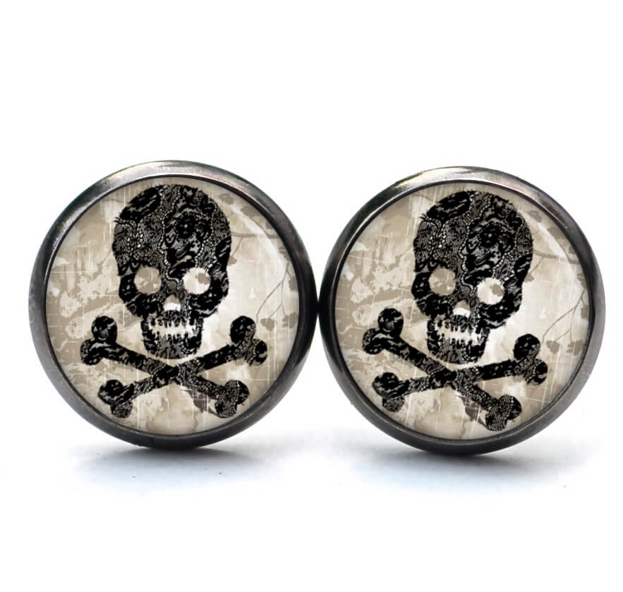 Ohrstecker, Ohrhänger, Clipse & Druckknopf – Motiv giftiger Totenkopf – Schmuck aus Edelstahl Ohrstecker, Ohrhänger, Clipse & Druckknopf – Motiv giftiger Totenkopf – Schmuck aus Edelstahl