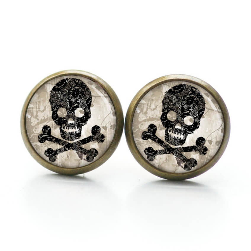 Ohrstecker, Ohrhänger, Clipse & Druckknopf – Motiv giftiger Totenkopf – Schmuck aus Edelstahl Ohrstecker, Ohrhänger, Clipse & Druckknopf – Motiv giftiger Totenkopf – Schmuck aus Edelstahl
