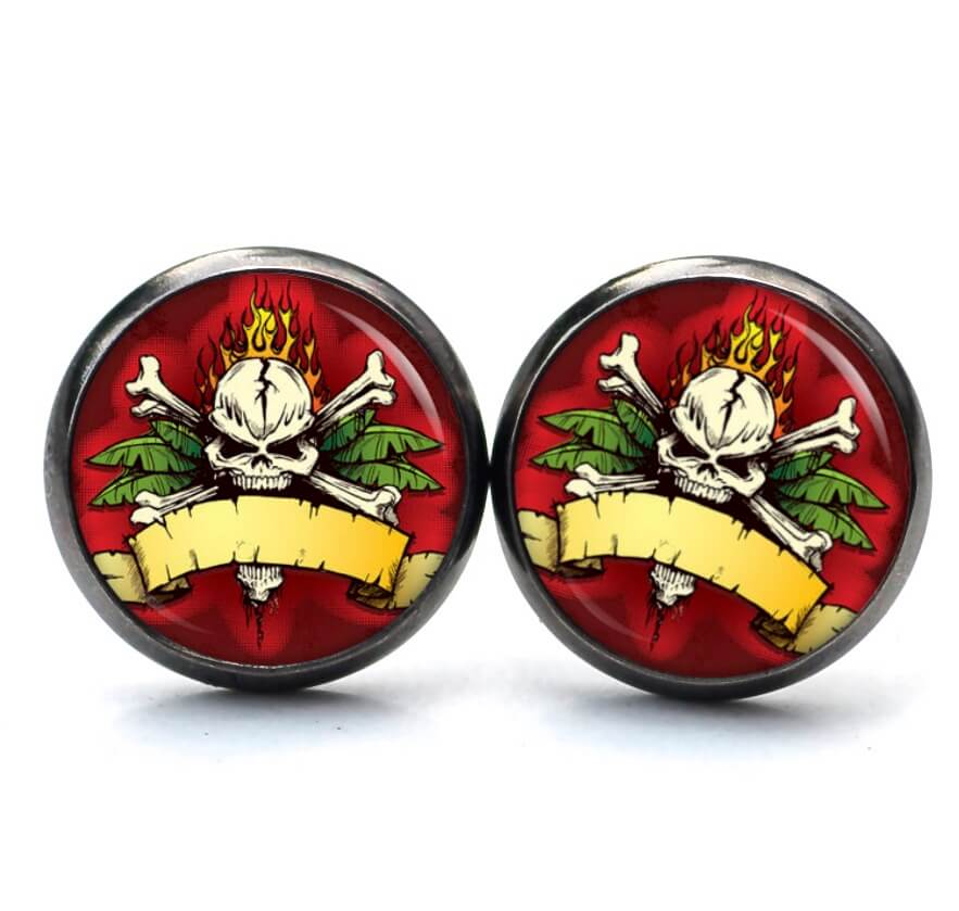 Ohrstecker, Ohrhänger, Clipse & Druckknopf – Motiv Totenkopf mit Knochen – Schmuck aus Edelstahl Ohrstecker, Ohrhänger, Clipse & Druckknopf – Motiv Totenkopf mit Knochen – Schmuck aus Edelstahl