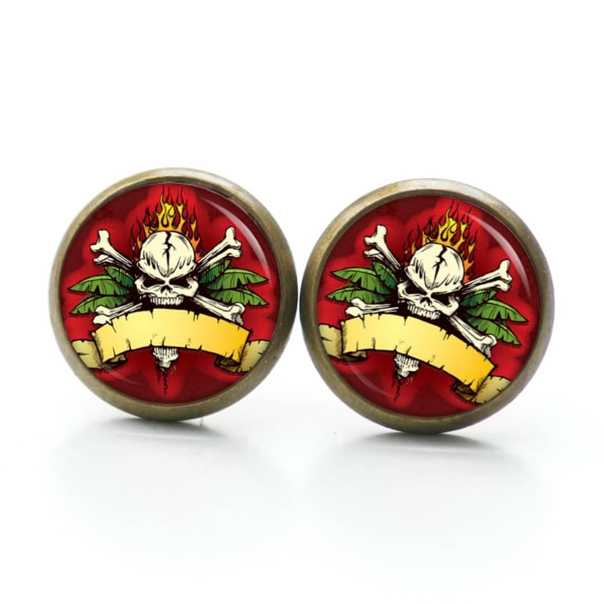 Ohrstecker, Ohrhänger, Clipse & Druckknopf – Motiv Totenkopf mit Knochen – Schmuck aus Edelstahl Ohrstecker, Ohrhänger, Clipse & Druckknopf – Motiv Totenkopf mit Knochen – Schmuck aus Edelstahl
