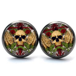 Ohrstecker, Ohrhänger, Clipse & Druckknopf – Motiv betender Totenkopf – Schmuck aus Edelstahl