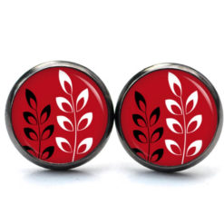 Ohrringe schwarz weiße Blätter auf Rot