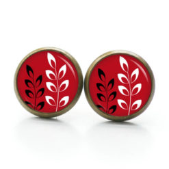 Ohrringe schwarz weiße Blätter auf Rot