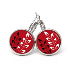 Ohrringe schwarz weiße Blätter auf Rot