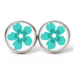 Ohrstecker, Ohrhänger, Clipse & Druckknopf – Motiv große türkise Blume – Schmuck aus Edelstahl