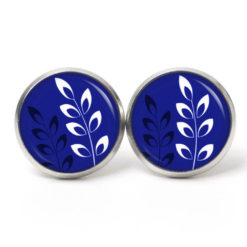 Ohrstecker, Ohrhänger, Clipse & Druckknopf – Motiv Blätter auf dunkelblau – Schmuck aus Edelstahl