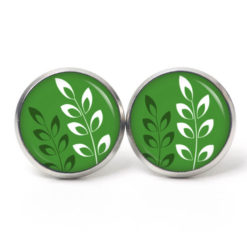 Ohrstecker, Ohrhänger, Clipse & Druckknopf – Motiv grün mit weißen Blättern – Schmuck aus Edelstahl