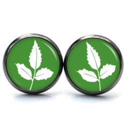 Ohrringe grün mit weißem Blatt