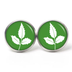 Ohrstecker, Ohrhänger, Clipse & Druckknopf – Motiv grün mit weißem Blatt – Schmuck aus Edelstahl