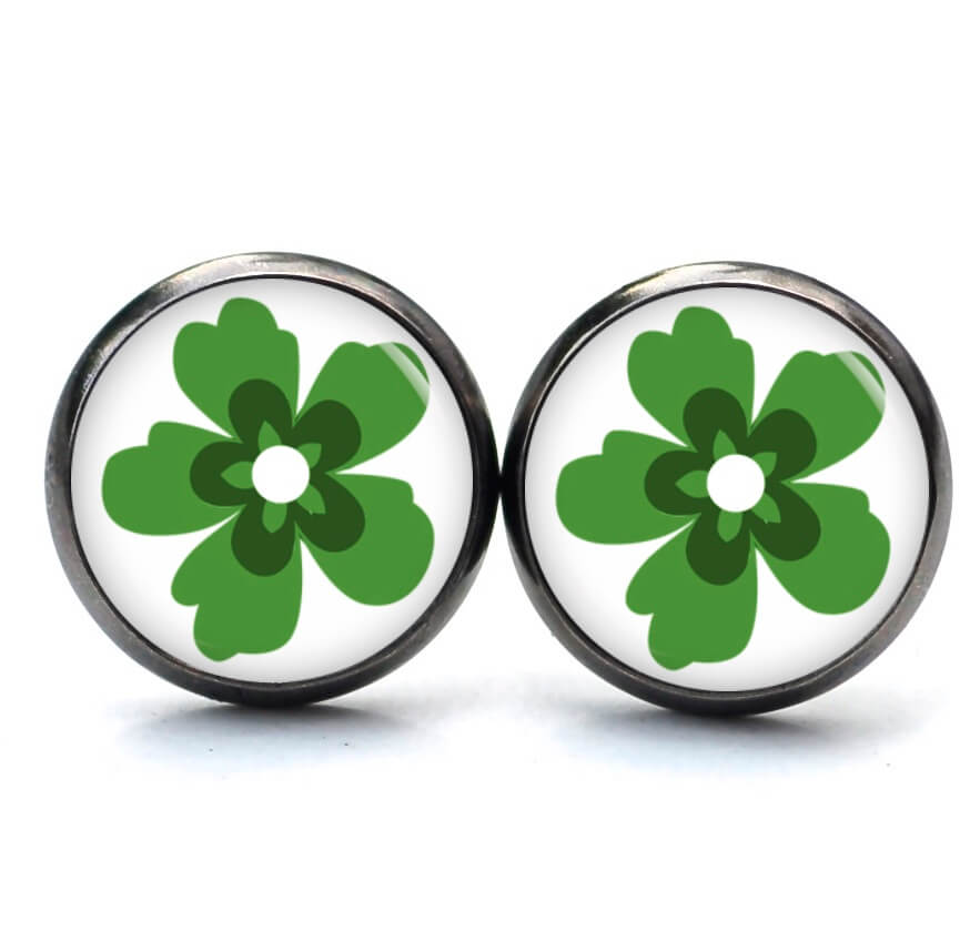 Ohrstecker, Ohrhänger, Clipse & Druckknopf – Motiv große grüne Blume – Schmuck aus Edelstahl Ohrstecker, Ohrhänger, Clipse & Druckknopf – Motiv große grüne Blume – Schmuck aus Edelstahl
